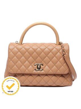 Chanel 2-Way Shoulder Bag Quilted Gold Caviar Leather Coco Handle 29